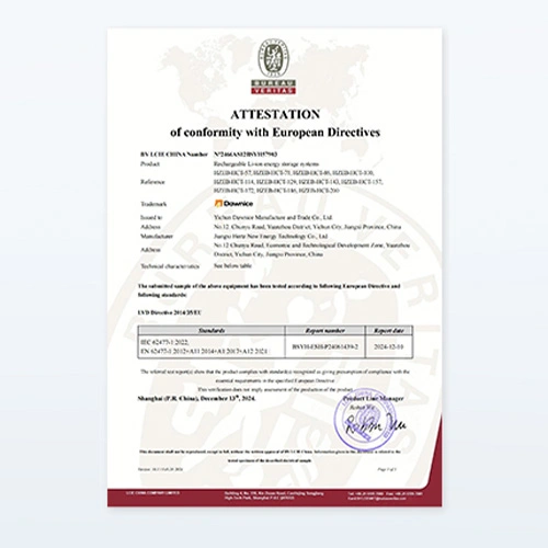 Attestation of Conformity with European Directive — certificate document issued by Yichun Dawnice Manufacture & Trade Co., Ltd
